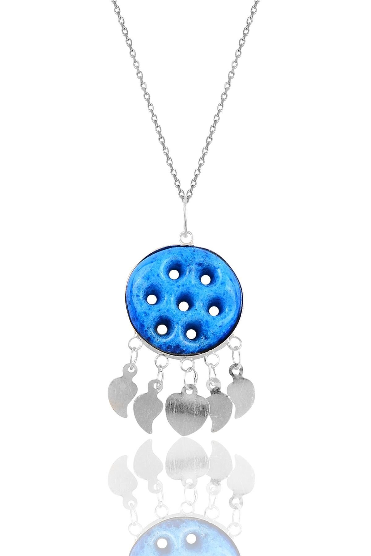 Gümüş yedi delikli  suryani nazar boncuğu kolye SGTL10633RODAJ