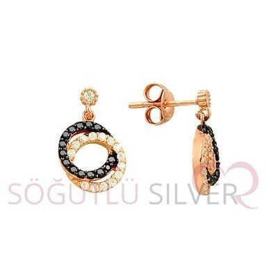Rose siyah taşlı mini halkalı küpe kupe8430
