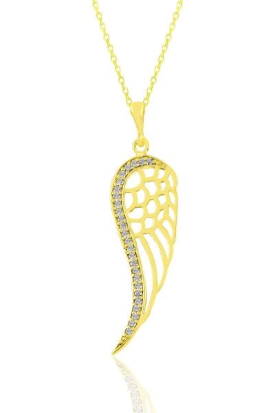 Gümüş  altın yaldızlı zirkon taşlı kanat kolye ve küpe seti SGTL11411GOLD