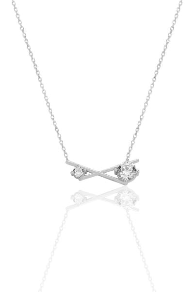 Gümüş rodyumlu zirkon taşlı modern çapraz kolye SGTL12794RODAJ