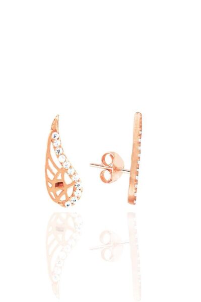 Gümüş rose zirkon taşlı kanat kolye ve küpe seti SGTL11410ROSE