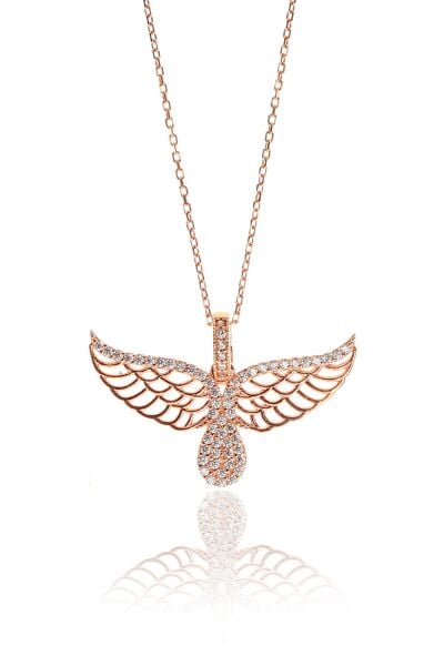 Gümüş rose zirkon taşlı kanat kolye ve küpe seti SGTL11410ROSE