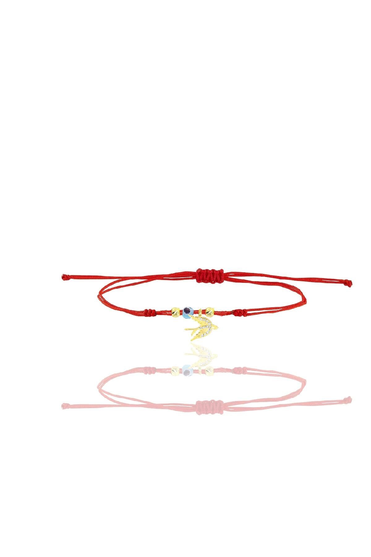 Gümüş altın yaldızlı zirkon taşlı nazarlı kırlangıç ipli şans bileklik SGTL12435GOLD