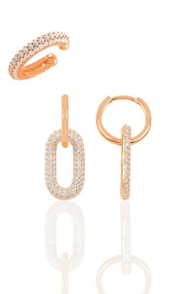 Gümüş rose zirkon taşlı handy kombin küpe SGTL11389ROSE