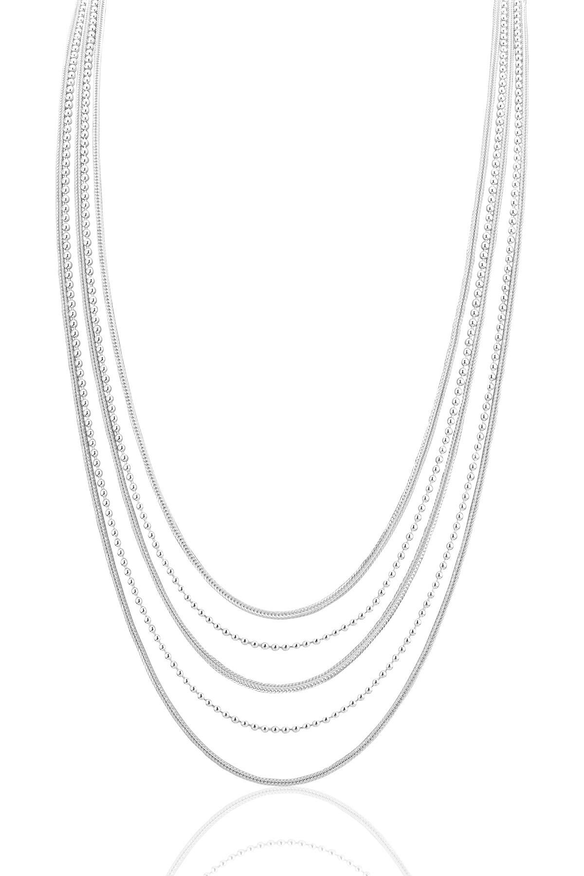 Gümüş 5 sıra toplu midyat hasırı kolye SGTL12799GUMUS