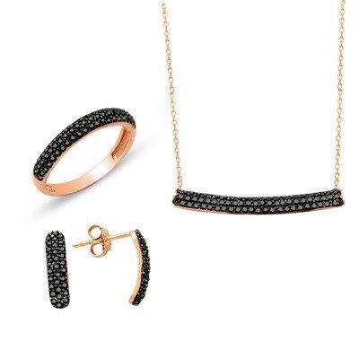 Rose siyah taşlı üçlü set set8278