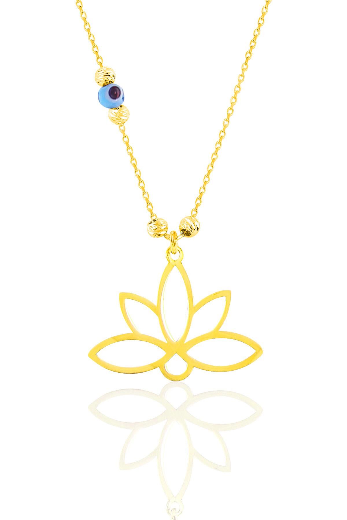 Gümüş altın yaldızlı nazarlı dorica sonsuz yaşamın simgesi lotus kolye SGTL11560GOLD