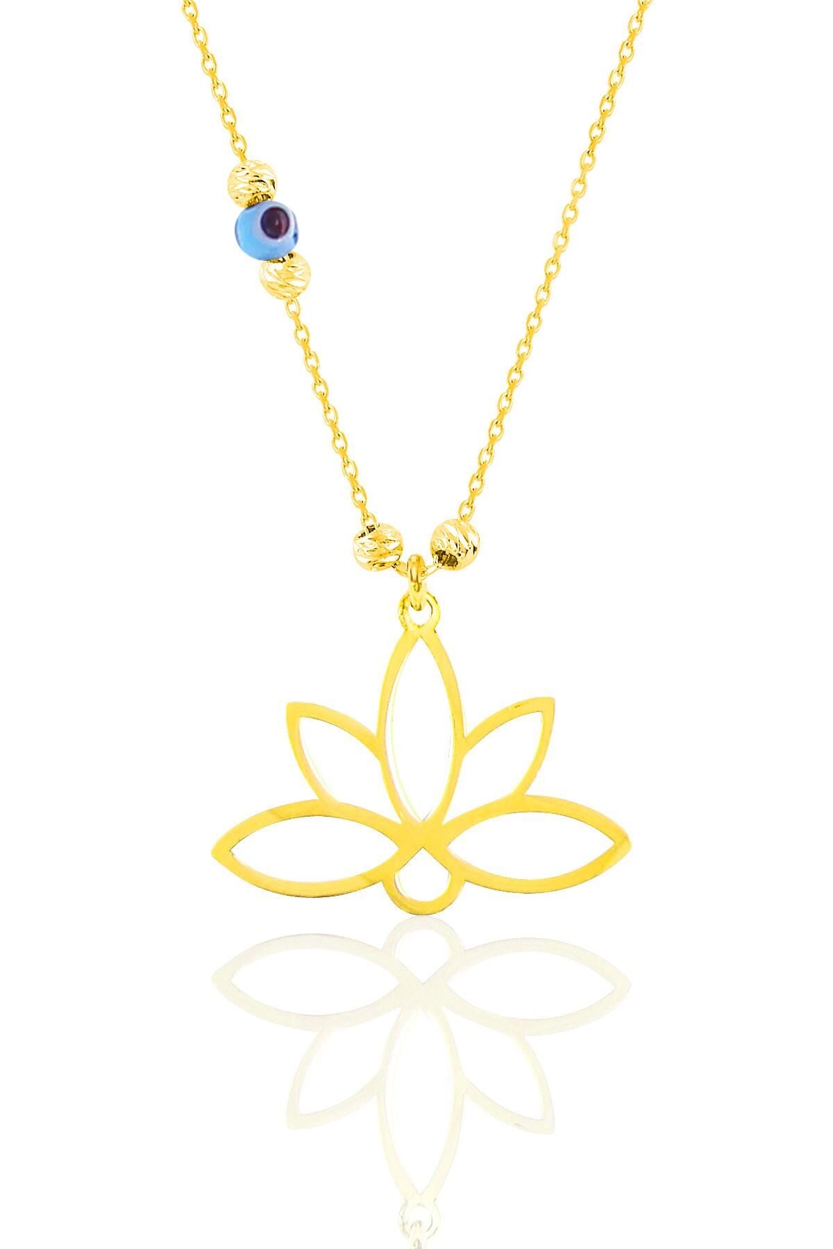 Gümüş altın yaldızlı nazarlı dorica sonsuz yaşamın simgesi lotus kolye SGTL11560GOLD