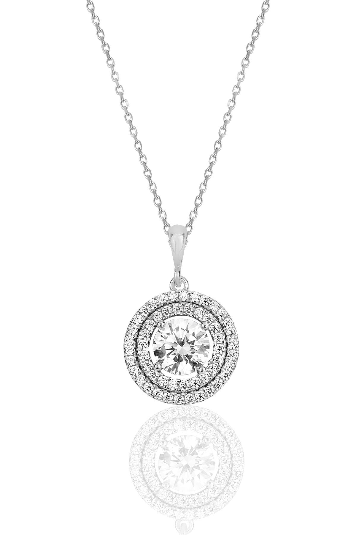 Gümüş rodyumlu zirkon taşlı pırlanta montürlü yuvarlak kolye SGTL12087RODAJ