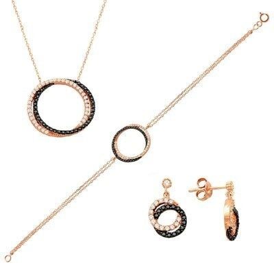 Rose siyah taşlı mini halkalı set set8277