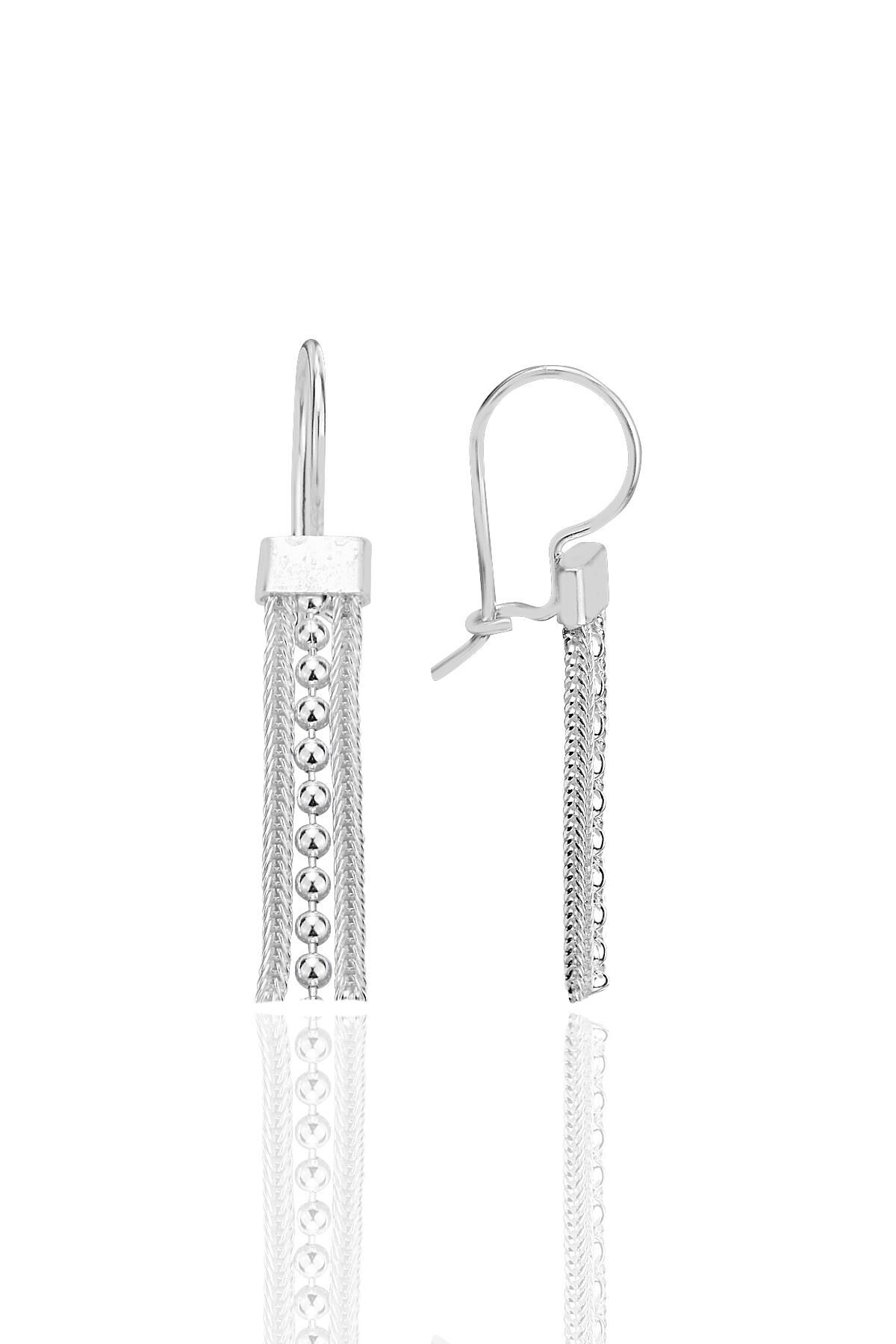 Gümüş 3 sıra toplu midyat hasırı küpe SGTL12802GUMUS
