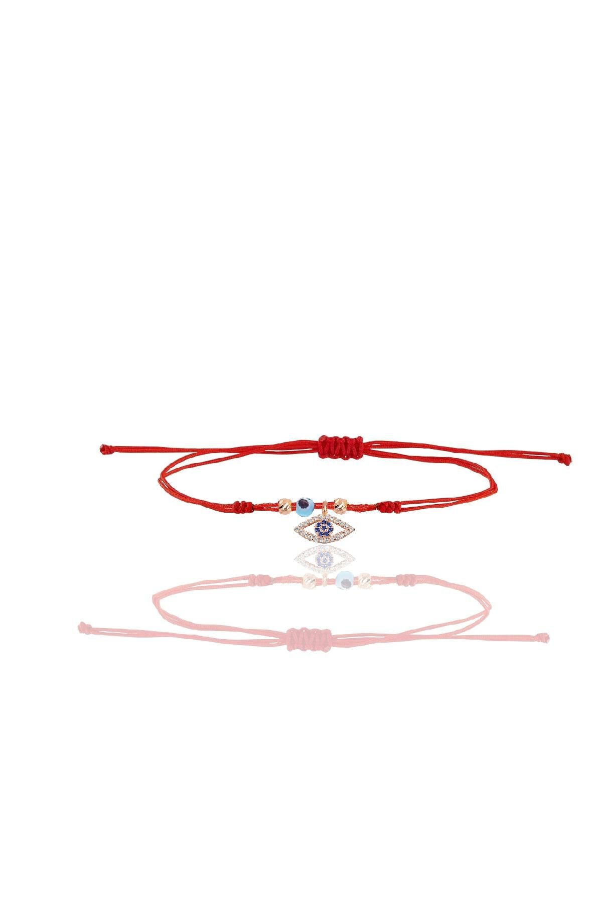 Gümüş rose zirkon taşlı nazarlı mekik göz ipli şans bileklik SGTL12436ROSE