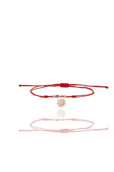 Gümüş rose zirkon taşlı nazarlı güneş ipli şans bileklik SGTL12437ROSE