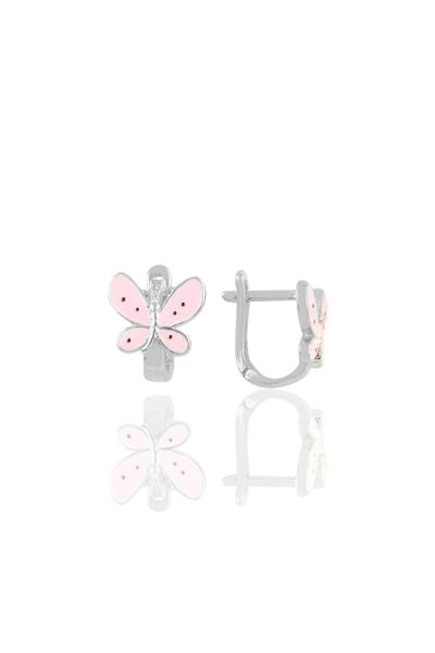 Gümüş pembe mineli klipsli kelebek çocuk küpesi SGTL11538RODAJ