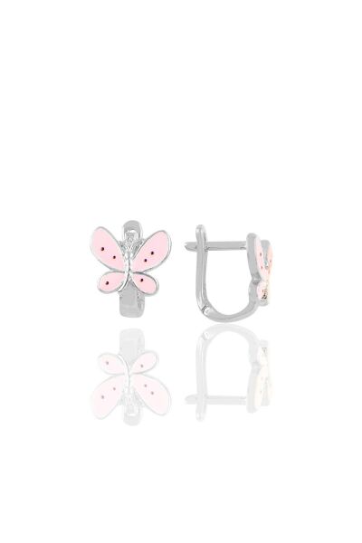 Gümüş pembe mineli klipsli kelebek çocuk küpesi SGTL11538RODAJ