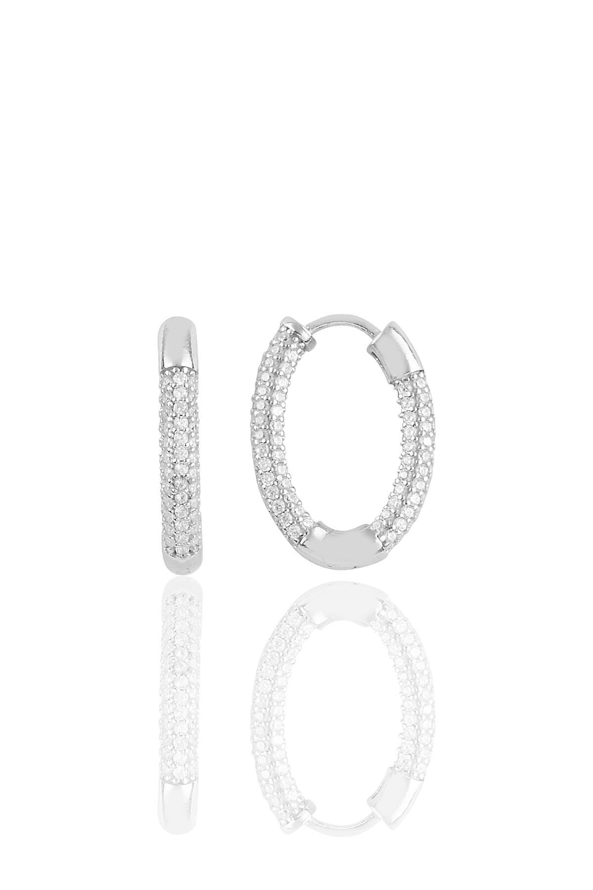 Gümüş rodyumlu zirkon taşlı trend oval küpe SGTL10642RODAJ