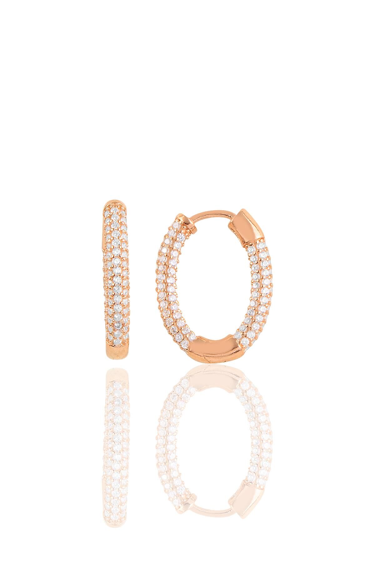 Gümüş rose zirkon taşlı trend oval küpe SGTL10642ROSE