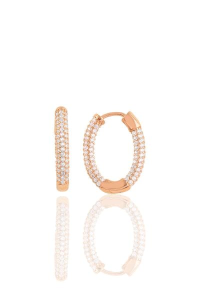 Gümüş rose zirkon taşlı trend oval küpe SGTL10642ROSE