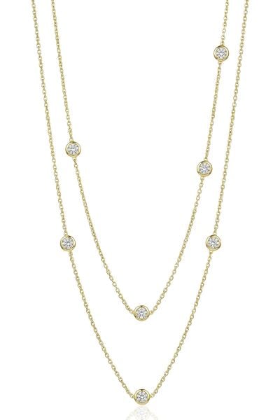 925 Ayar Gümüş Kolye Altın Kaplama Zirkon Taşlı Sıralı Uzun 100 cm Zincir Kolye SGTL13289GOLD