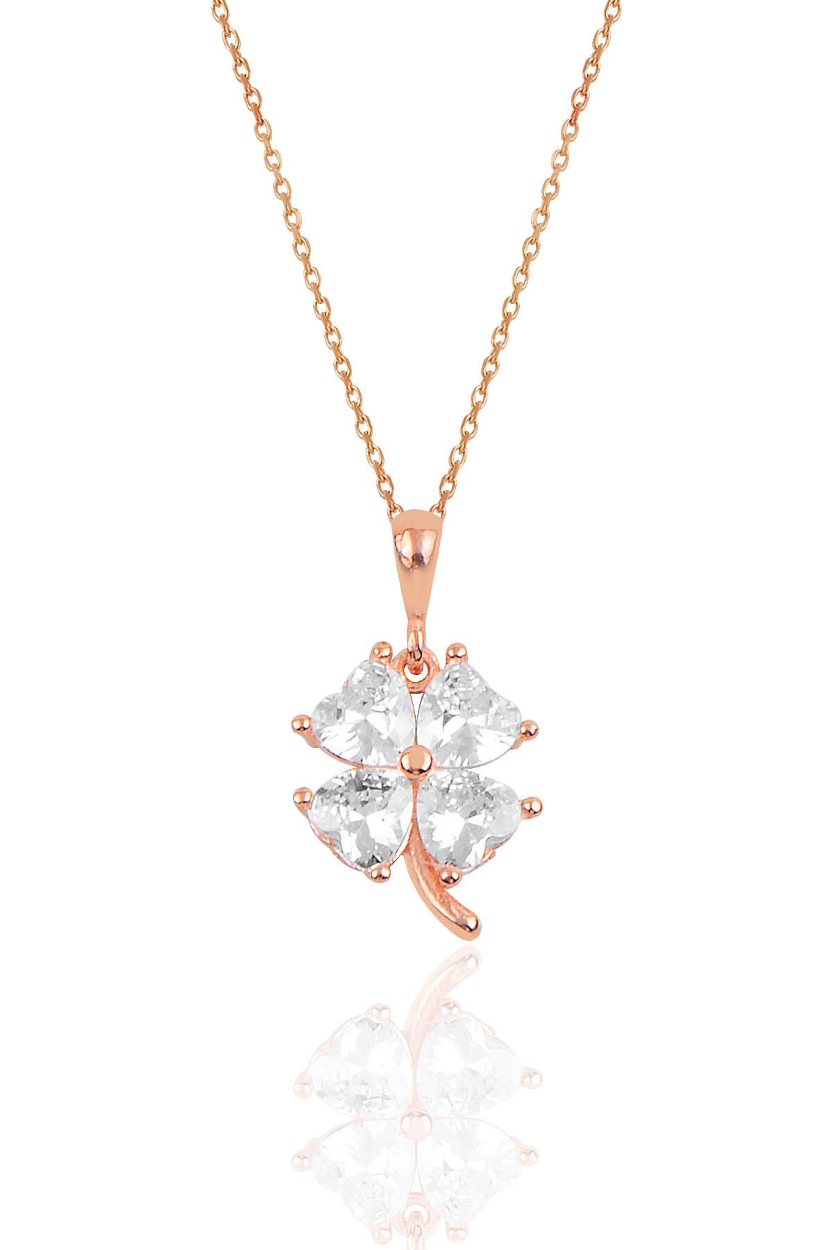 Gümüş zirkon taşlı yonca modeli kolye SGTL10088BEYAZ SGTL10088BEYAZ