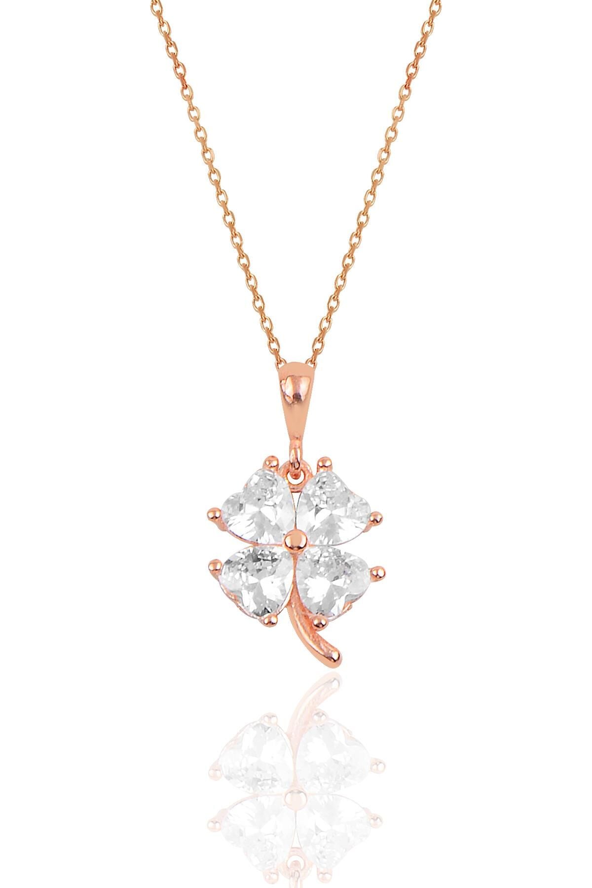 Gümüş zirkon taşlı yonca modeli kolye SGTL10088BEYAZ SGTL10088BEYAZ