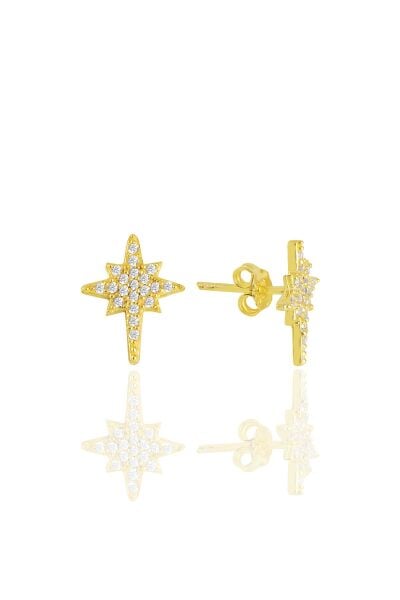 Gümüş altın yaldızlı zirkon taşlı  kutup yıldızı  küpe SGTL11537GOLD