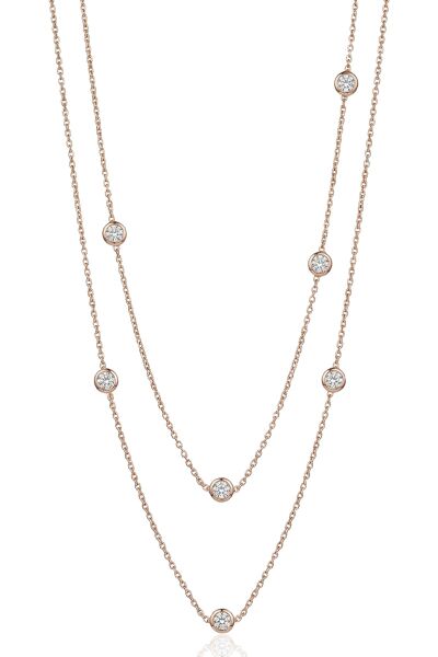 925 Ayar Gümüş Kolye Rose Kaplama Zirkon Taşlı Sıralı Uzun 100 cm Zincir Kolye SGTL13289ROSE