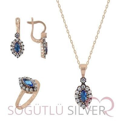 elmas montürlü mini akuamarin üçlü set set8109