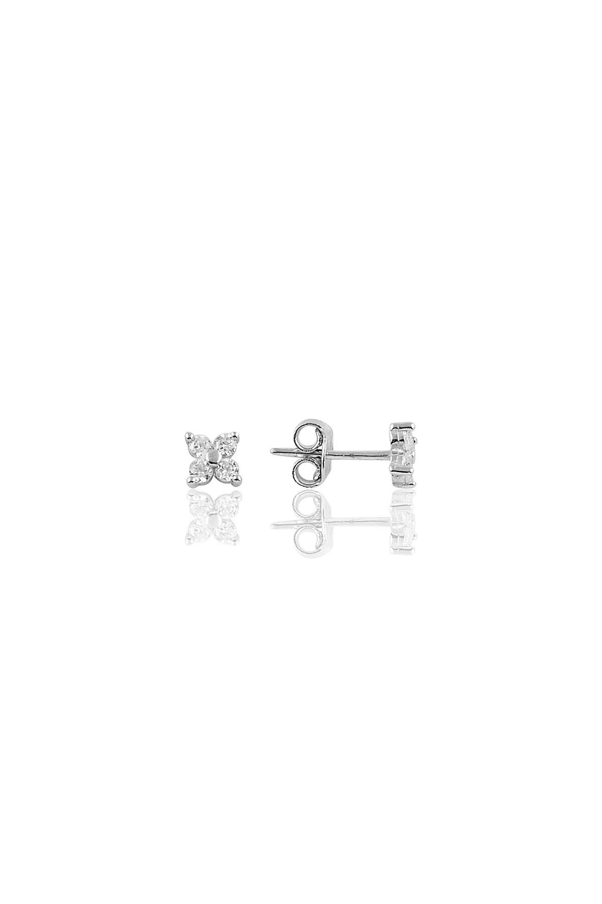 Gümüş rodyumlu zirkon  taşlı mini yonca küpe SGTL10644RODAJ