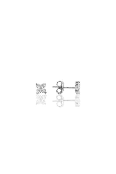 Gümüş rodyumlu zirkon  taşlı mini yonca küpe SGTL10644RODAJ