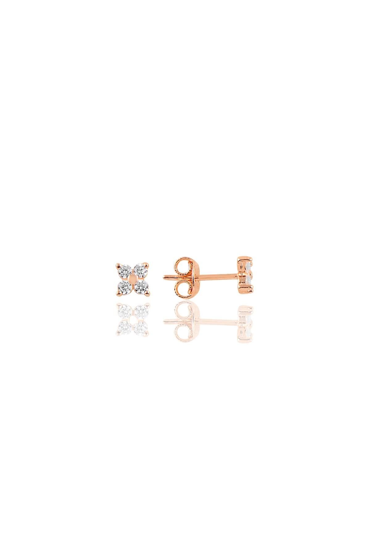 Gümüş rose zirkon  taşlı mini yonca küpe SGTL10644ROSE