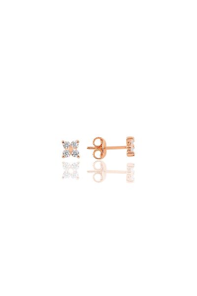 Gümüş rose zirkon  taşlı mini yonca küpe SGTL10644ROSE