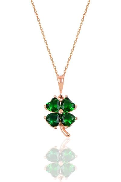 Gümüş zümrüt renk taşlı yonca modeli kolye SGTL10088YSL SGTL10088YSL