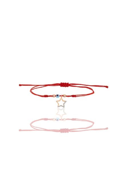 Gümüş rose zirkon taşlı nazarlı yıldız ipli şans bileklik SGTL12440ROSE