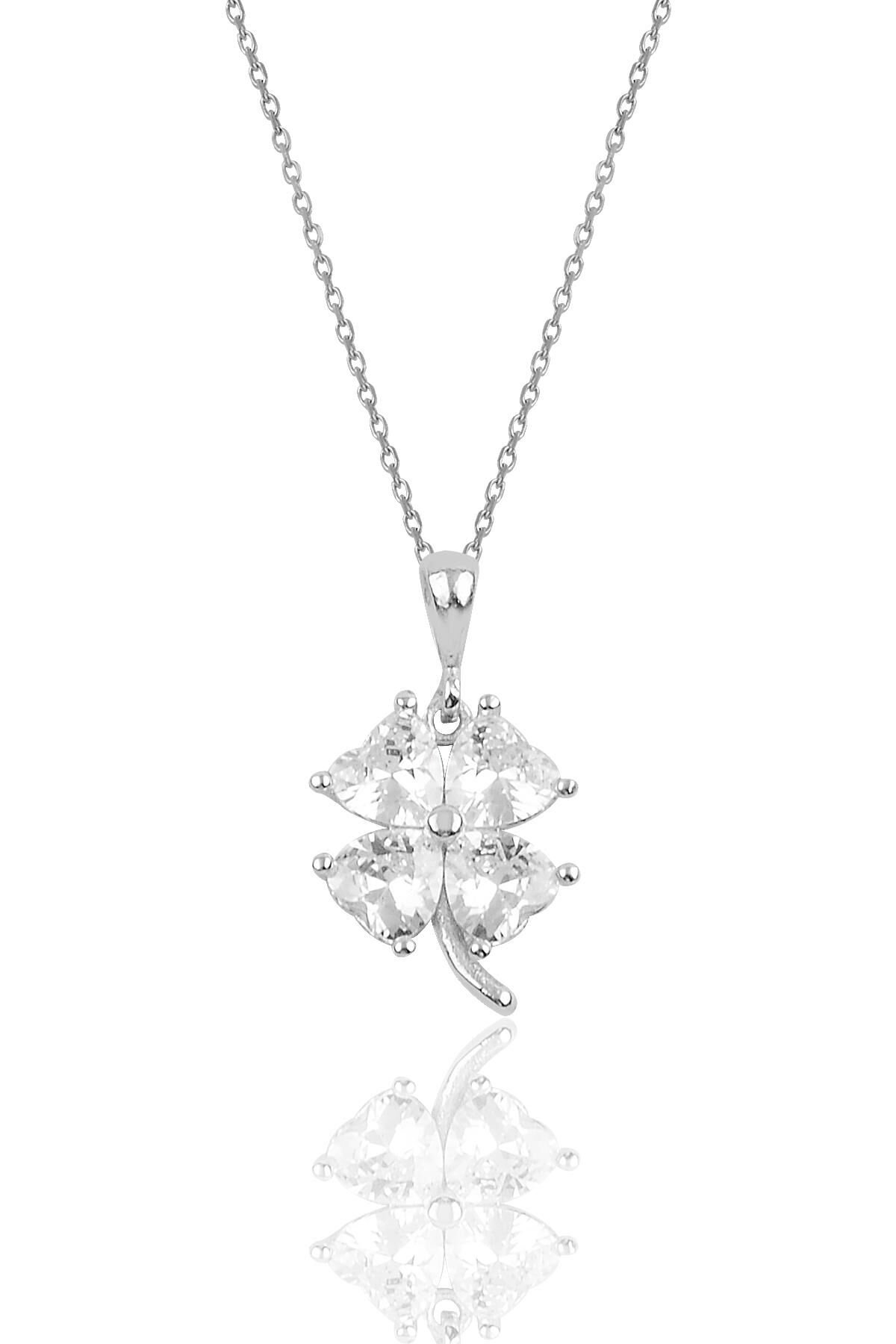 Gümüş zirkon taşlı yonca modeli kolye SGTL10089BEYAZ SGTL10089BEYAZ