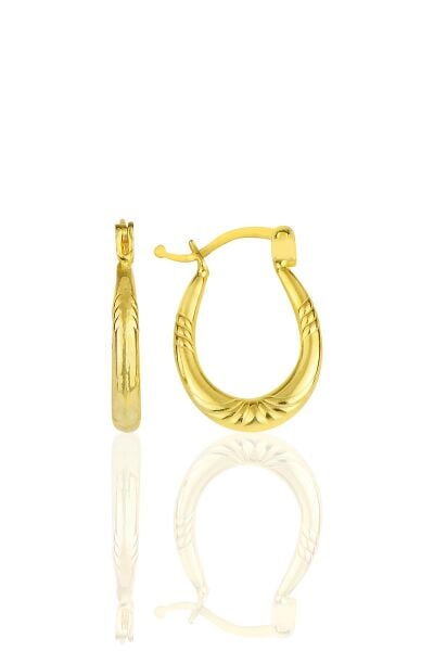 Gümüş altın yaldızlı u model işlemeli şarnel halka küpe  SGTL11554GOLD