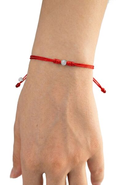 925 Ayar Gümüş Bileklik Rodyumlu Sim Toplu Kırmızı İpli Marteniçka Şans Bilekliği SGTL13291RODAJ