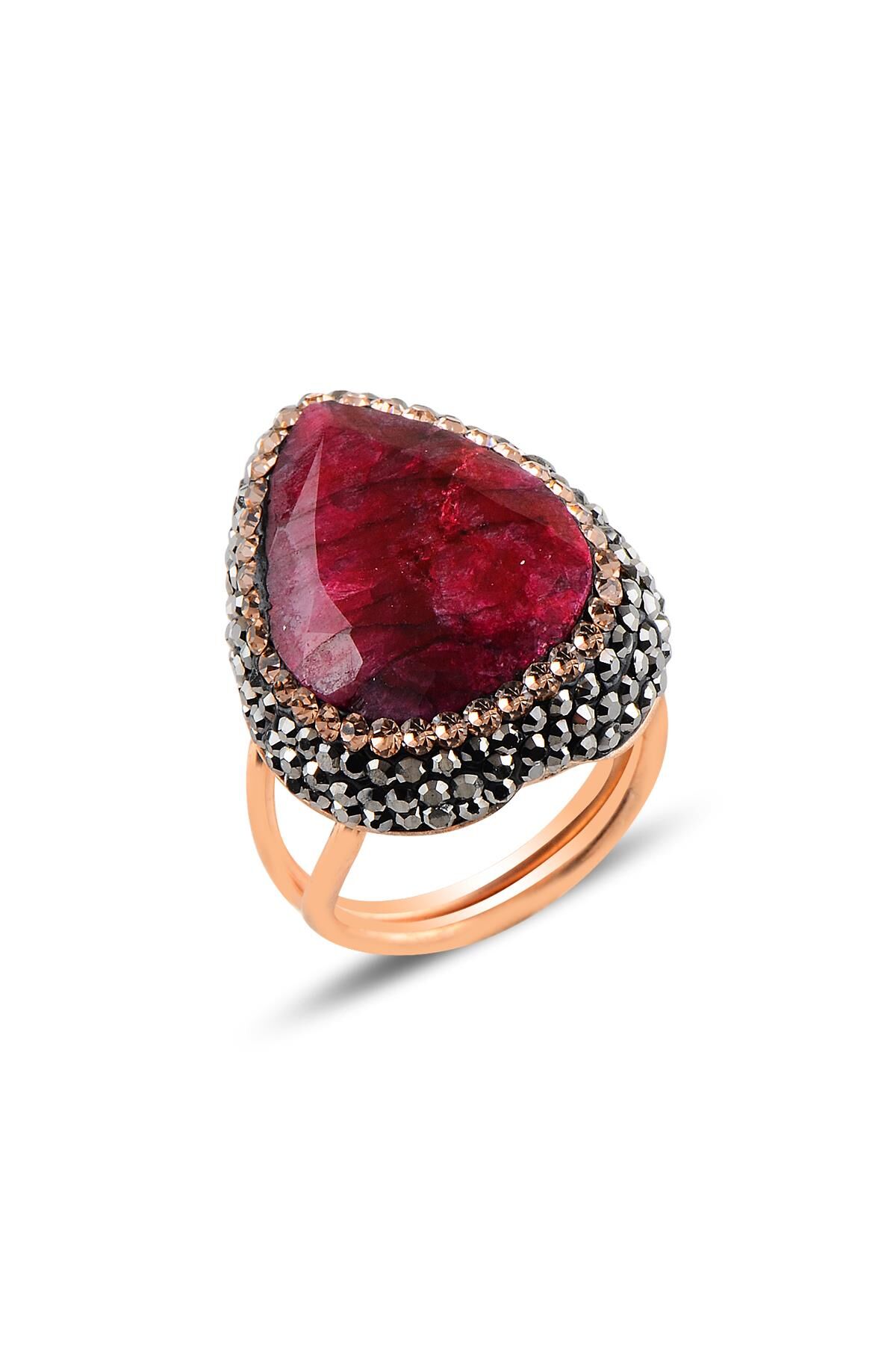 Gümüş rose kök yakut taşlı alttan ayarlamalı  gümüş yüzük SGTL10647YAKUT