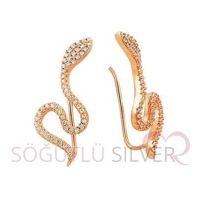 Rose zirkon taşlı yılanlı tasarım küpe kupe8416