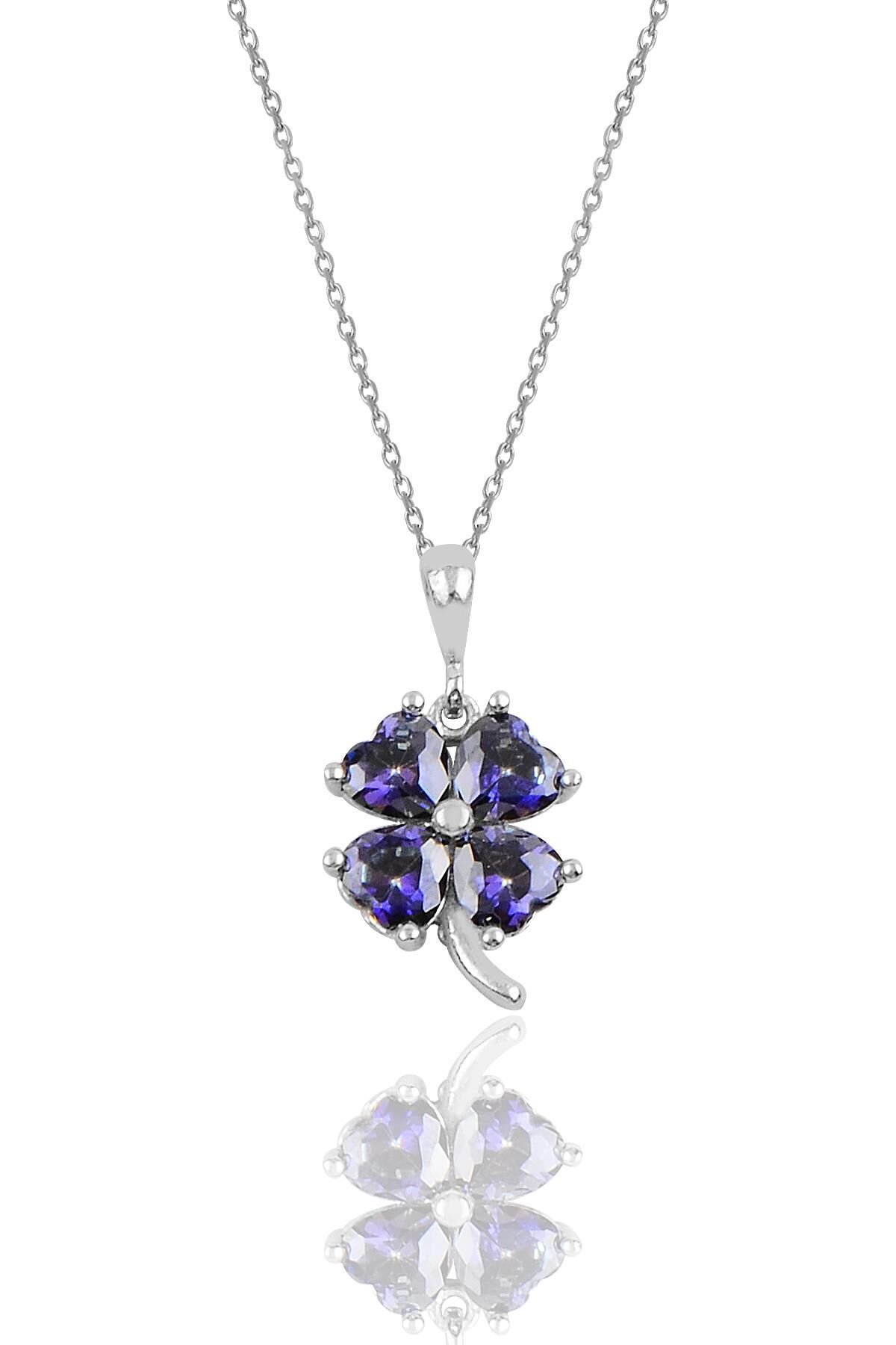 Gümüş mavi mistik topaz rengi yonca modeli kolye SGTL10089MAVİMİSTİK SGTL10089MAVİMİSTİK