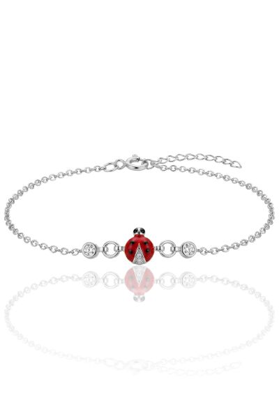 925 Ayar Gümüş Rodaj Kırmızı Mineli Uğur Böceği Figürlü Çocuk Bileklik SGTL13296RODAJ