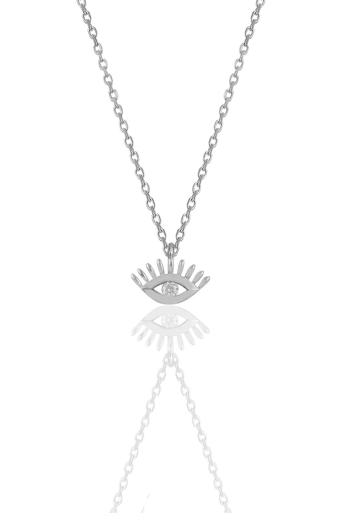 Gümüş rodyumlu zirkon taşlı kirpikli göz kolye SGTL12117RODAJ