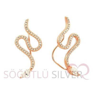 Rose zirkon taşlı yılanlı tasarım küpe kupe8415