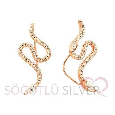 Rose zirkon taşlı yılanlı tasarım küpe kupe8415
