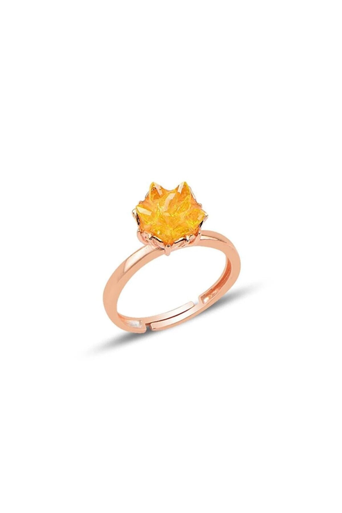 925 Ayar Gümüş Rose Kaplama Ayarlanabilir Üç Boyutlu Küme  Bal Sarısı Kristal Yüzük SGTL13454BL