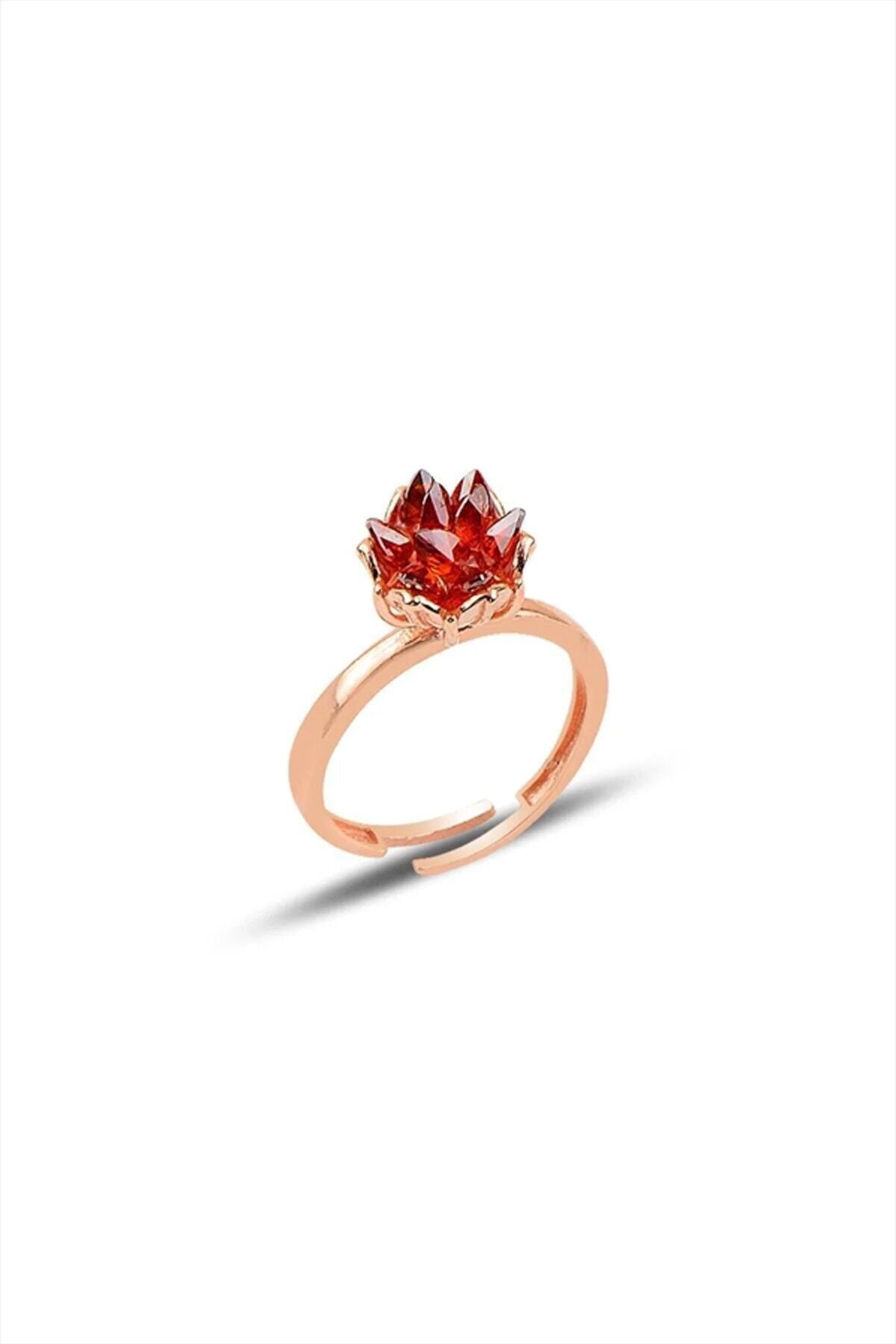 925 Ayar Gümüş Rose Kaplama Ayarlanabilir Üç Boyutlu Küme Lal Tonlu Kristal Kuvars Yüzük SGTL13454LAL
