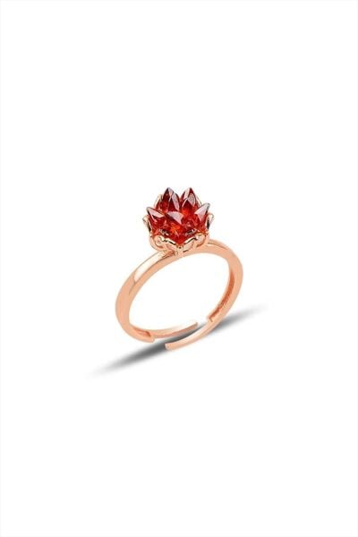 925 Ayar Gümüş Rose Kaplama Ayarlanabilir Üç Boyutlu Küme Lal Tonlu Kristal Kuvars Yüzük SGTL13454LAL