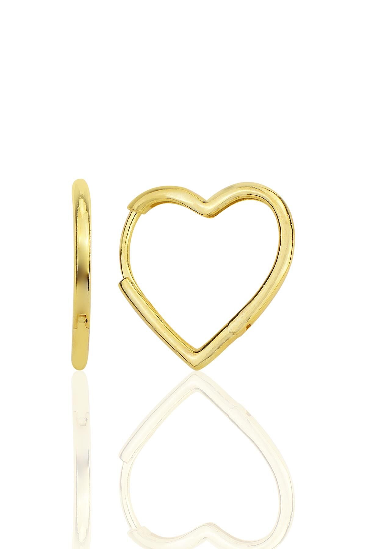 Gümüş altın yaldızlı özel tasarım 20 mm kalp küpe SGTL12282GOLD