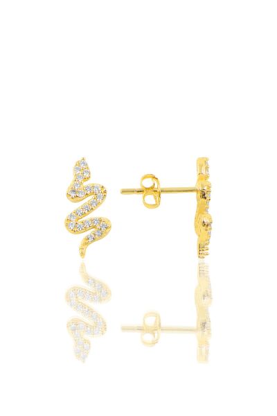 Gümüş altın yaldızlı zirkon taşlı yılan küpe SGTL10226GOLD