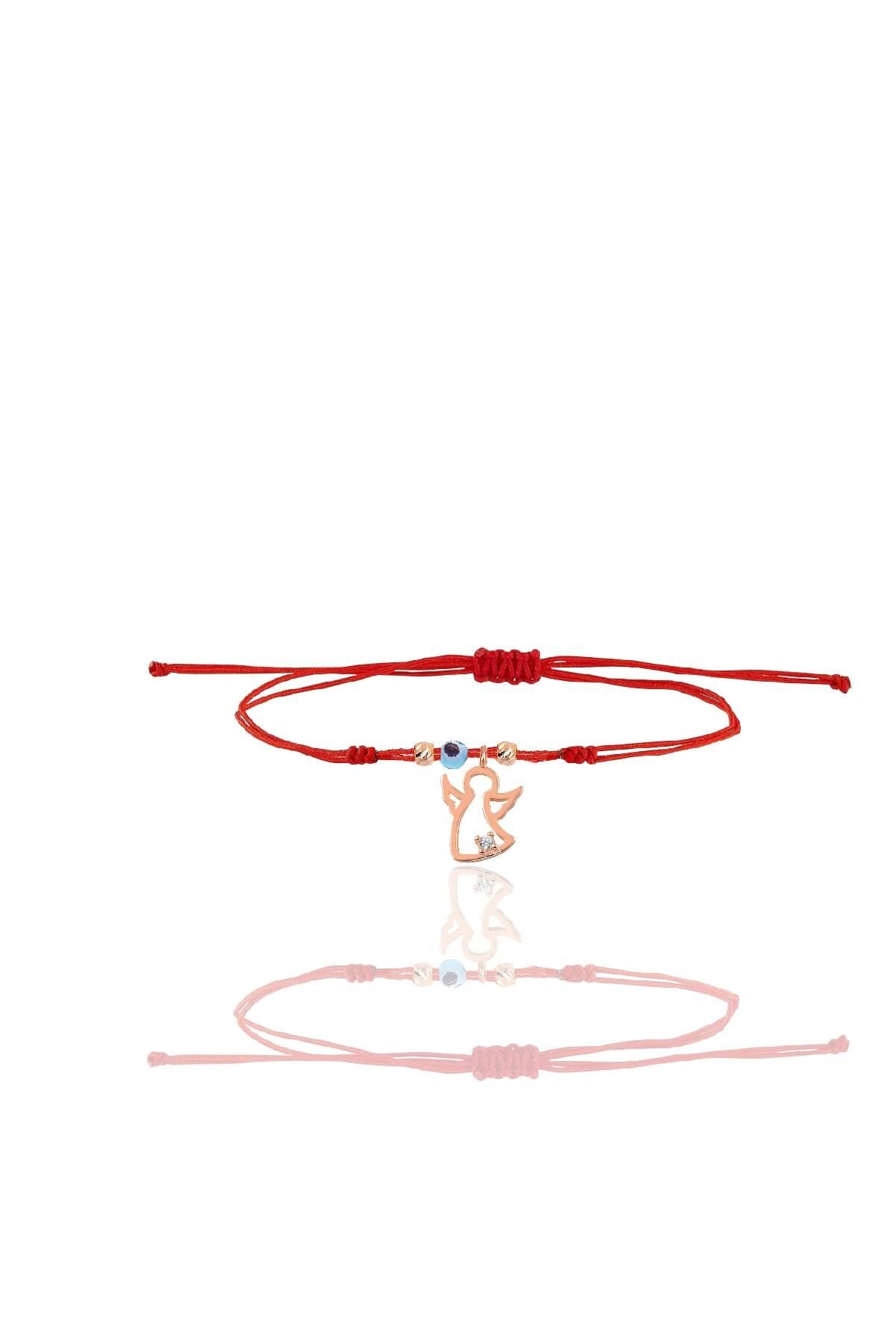 Gümüş rose zirkon taşlı nazarlı kanat ipli şans bileklik SGTL12444ROSE